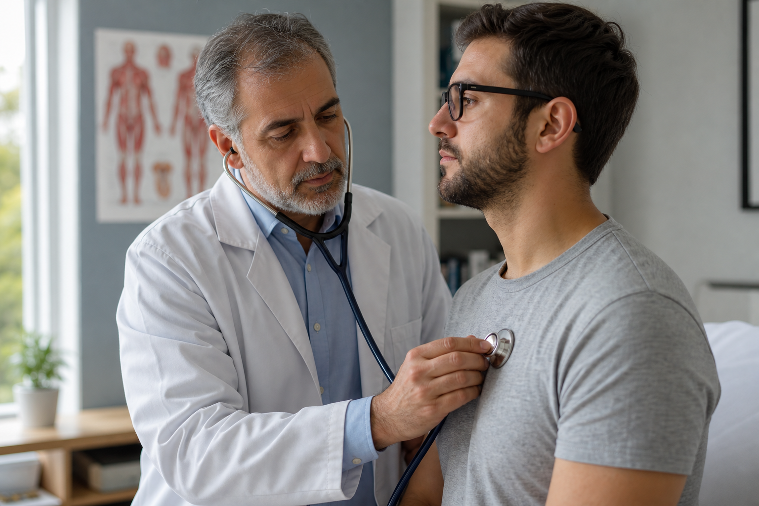 Cardiologist examining a patient