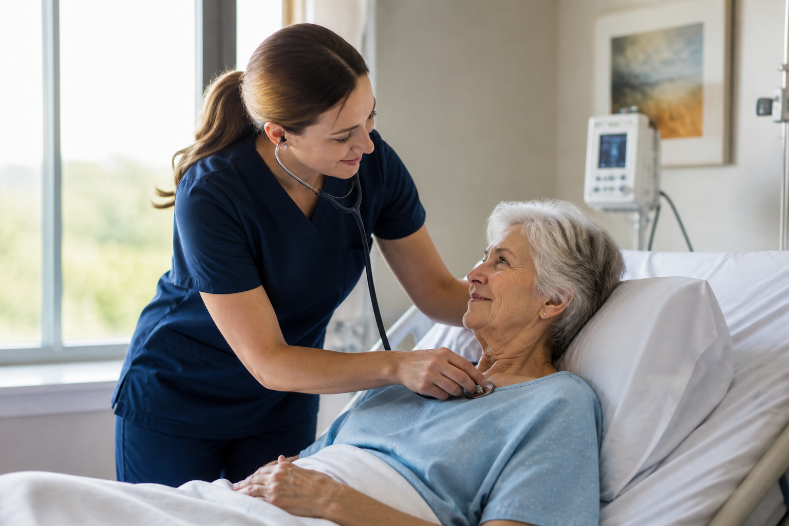 Nurse supporting an older patient